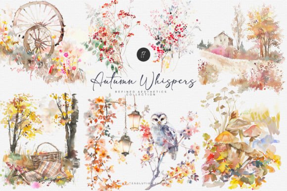 Download Watercolor Autumn Scenery Clipart - Premium Bundle