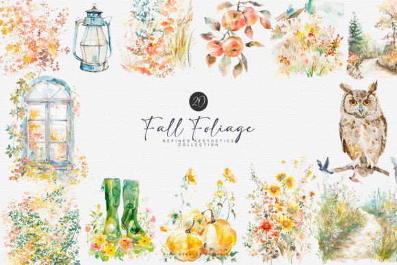 Download Watercolor Autumn Scenery Clipart - Premium Bundle
