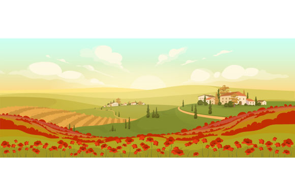 Download Classic Tuscan Scenery Flat Illustration - Premium Resources