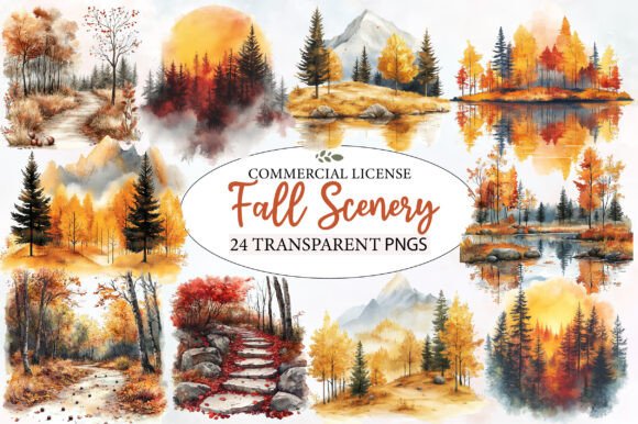 Download Watercolor Fall Scenery Clipart Bundle - Premium Bundle