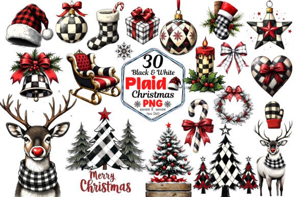 Download Black &amp; White Plaid Christmas Clipart - Premium Resources