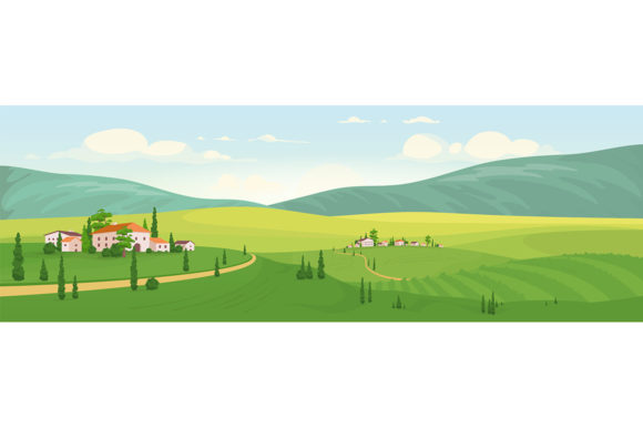 Download Idyllic Rural Scenery Flat Illustration - Premium Resources